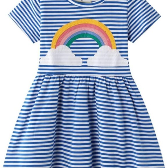 RETSUGO Little Girls A-Line Dress Cute Rainbow Dress, Blue/White, Size 5T - Picture 1 of 4